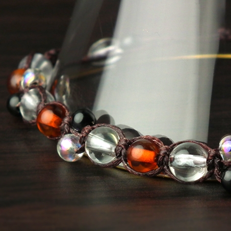 オニキス×水晶×オーラクォーツ 天然石 編み込みブレスレット