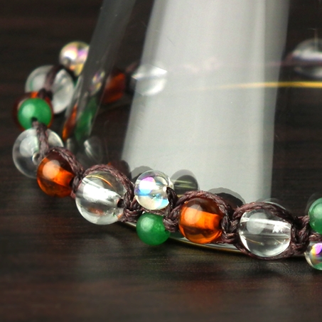 アベンチュリン×水晶×オーラクォーツ 天然石 編み込みブレスレット