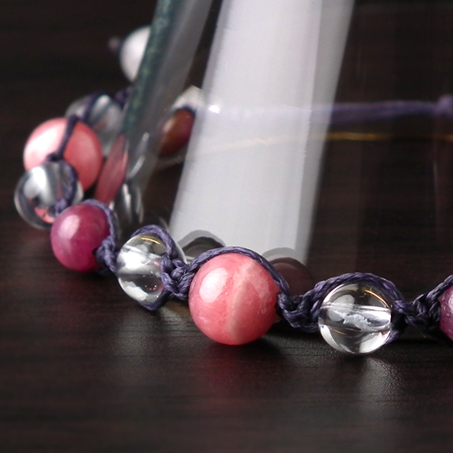 インカローズ×ルビー×ローズクォーツ×水晶 天然石 編み込みブレスレット