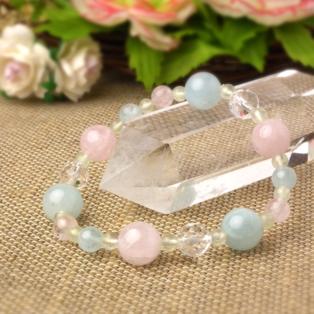 アクアマリン×モルガナイト×プレナイト×水晶 天然石 ブレスレット