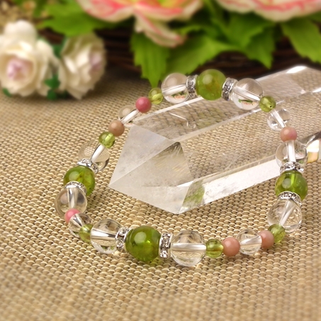 ペリドット×ロードナイト×水晶 天然石 ブレスレット