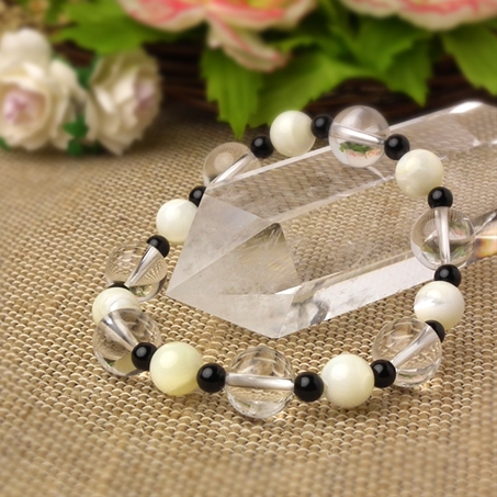 マザーオブパール×オニキス×水晶 天然石 ブレスレット