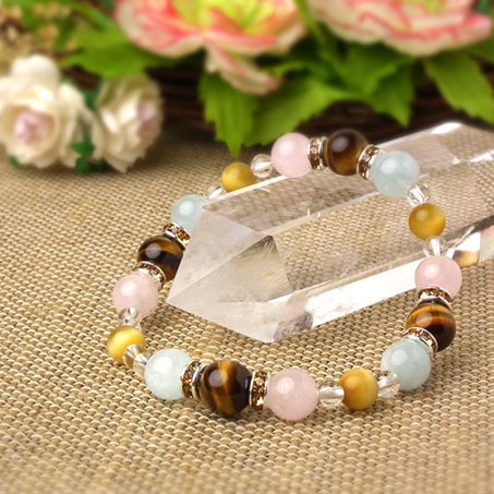 タイガーアイ×アクアマリン×モルガナイト×ゴールデンタイガーアイ×水晶 天然石 ブレスレット