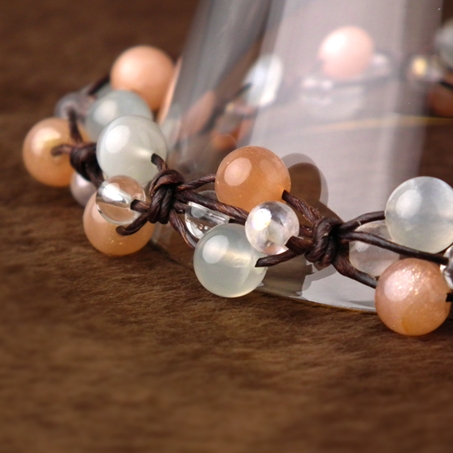 ムーンストーン×サンムーンストーン×ローズオーラ×水晶 天然石 編み込みブレスレット