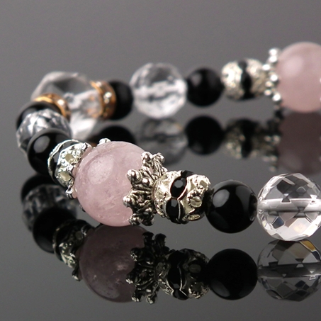 モルガナイト×ラベンダーアメジスト×オニキス×水晶 天然石 ブレスレット