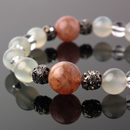 サンストーン×シルバームーンストーン×水晶 天然石 ブレスレット