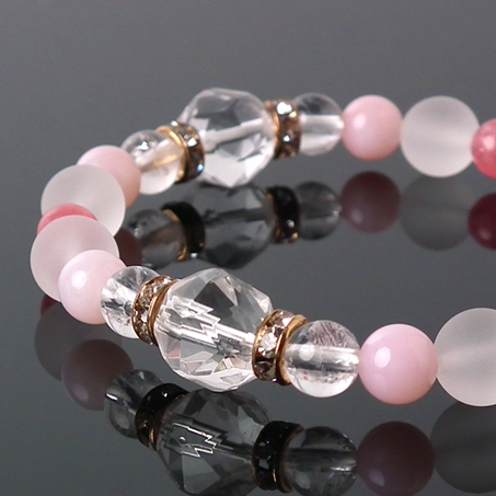 ピンクオパール×インカローズ×フロストクォーツ×クラッククリスタル×水晶 天然石 ブレスレット