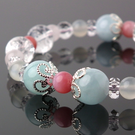 アクアマリン×ピンクオパール×ムーンストーン×ローズクォーツ×クラッククリスタル 天然石 ブレスレット