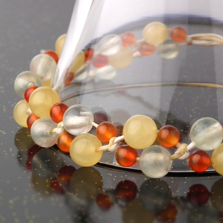 アラゴナイト×カーネリアン×プレナイト 天然石 編み込みブレスレット