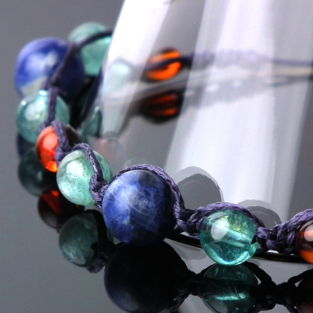 ソーダライト×アパタイト×水晶 天然石 編み込みブレスレット