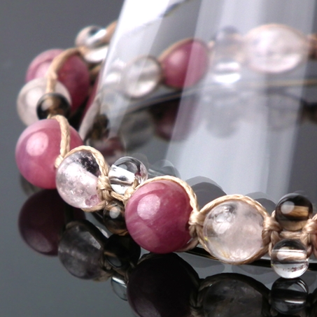 ルビー×モルガナイト×スモーキークォーツ×水晶 天然石 編み込みブレスレット