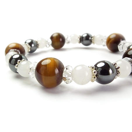 タイガーアイ×ヘマタイト×ホワイトアゲート×水晶 天然石 ブレスレット
