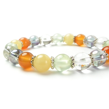 アラゴナイト×プレナイト×カーネリアン×水晶×オーラクォーツ 天然石 ブレスレット