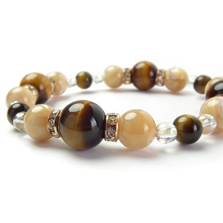 タイガーアイ×マザーオブパール×オーラクォーツ 天然石 ブレスレット