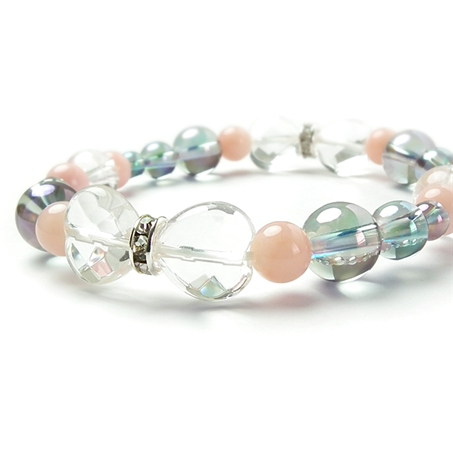 ピンクオパール×クラッククリスタル×水晶×オーラクォーツ 天然石 ブレスレット