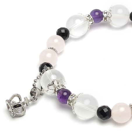 アメジスト×オニキス×ローズクォーツ×ミルキークォーツ 天然石 ブレスレット