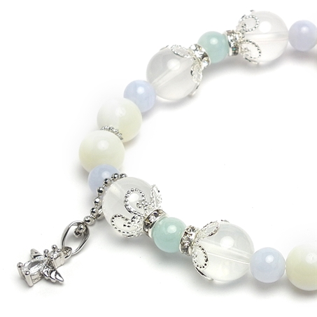 アクアマリン×ブルーレースアゲート×マザーオブパール×ミルキークォーツ 天然石 ブレスレット
