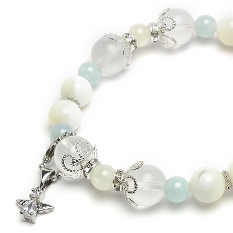 シルバームーンストーン×アクアマリン×マザーオブパール 天然石 ブレスレット