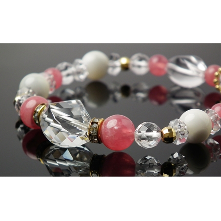 インカローズ×マザーオブパール×水晶 天然石 ブレスレット