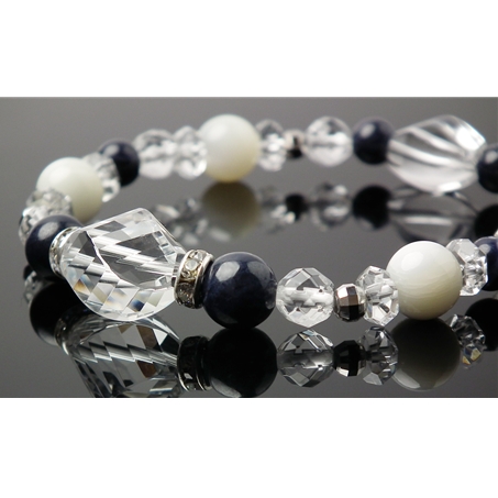 サファイア×マザーオブパール×水晶 天然石 ブレスレット