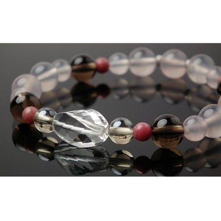 スモーキークォーツ×ロードナイト×ピンクカルセドニー 天然石 ブレスレット