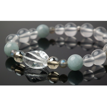 アクアマリン×ラブラドライト×ミルキークォーツ 天然石 ブレスレット