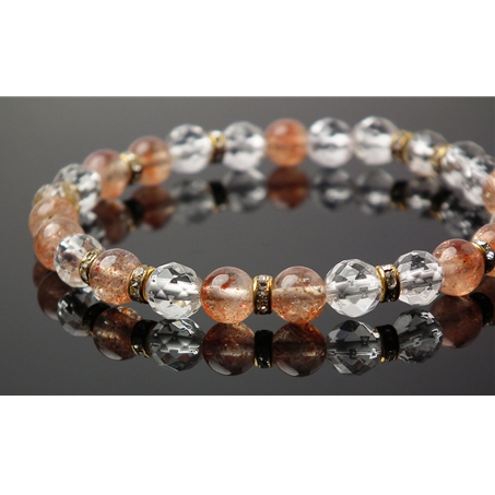 マイカサンストーン×水晶×シャンパンカラークォーツ 天然石 ブレスレット