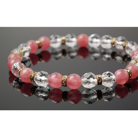 インカローズ×水晶×シャンパンカラークォーツ 天然石 ブレスレット