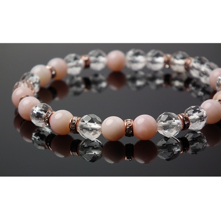 ピンクオパール×水晶×シャンパンカラークォーツ 天然石 ブレスレット