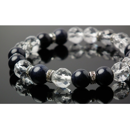 サファイア×水晶×オーラクォーツ 天然石 ブレスレット