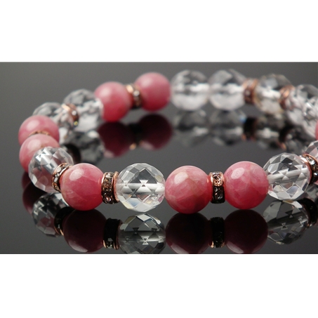 インカローズ×水晶×シャンパンカラークォーツ 天然石 ブレスレット