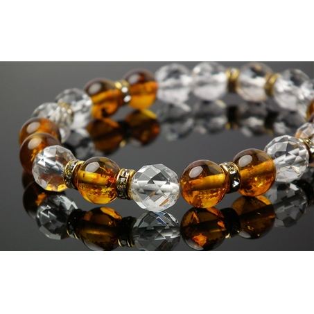 アンバー×水晶×シャンパンカラークォーツ 天然石 ブレスレット