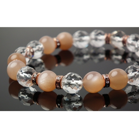 オレンジムーンストーン×水晶×シャンパンカラークォーツ 天然石 ブレスレット