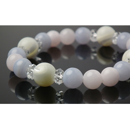 マザーオブパール×ブルーレースアゲート×ピンクカルサイト 天然石 ブレスレット