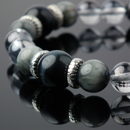 ブルータイガーアイ×イーグルアイ×オーラクォーツ 天然石 ブレスレット