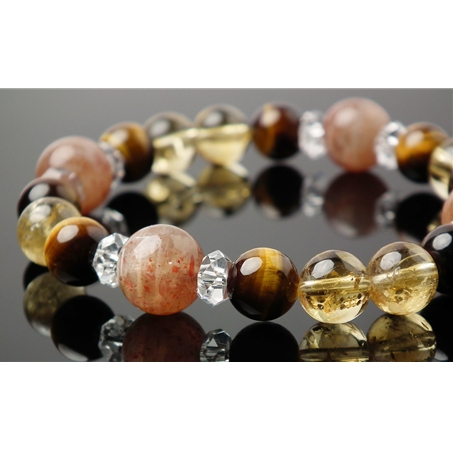 サンストーン×タイガーアイ×シトリン×水晶 天然石 ブレスレット
