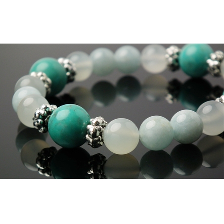 ターコイズ×シルバームーンストーン×アクアマリン 天然石 ブレスレット