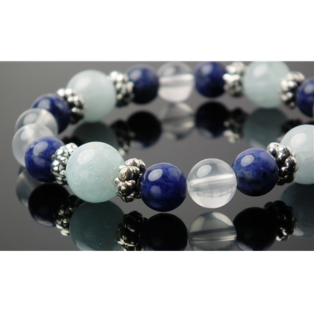 アクアマリン×ソーダライト×ミルキークォーツ 天然石 ブレスレット