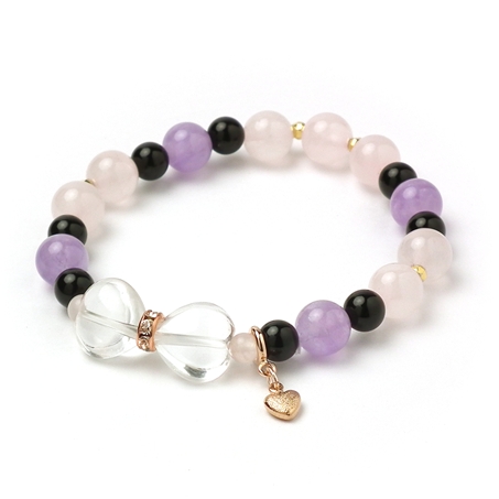 ラベンダーアメジスト×オニキス×ローズクォーツ 天然石 ブレスレット