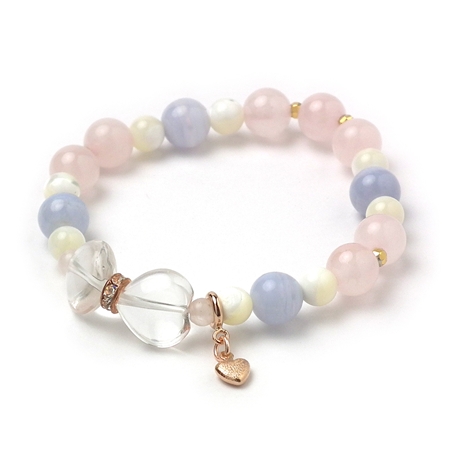 ブルーレースアゲート×マザーオブパール×ローズクォーツ 天然石 ブレスレット