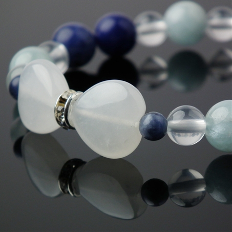 アクアマリン×ミルキークォーツ×ソーダライト×ホワイトジェード 天然石 ブレスレット