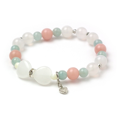 ピンクタルク×アクアマリン×ホワイトアゲート 天然石 ブレスレット