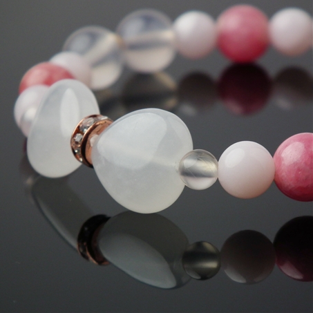 インカローズ×ピンクカルサイト×ピンクカルセドニー×ホワイトジェード 天然石 ブレスレット