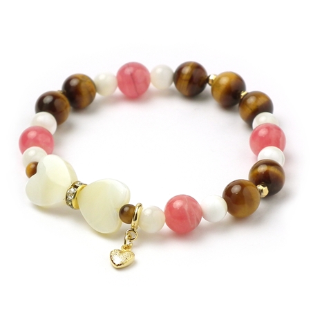 インカローズ×マザーオブパール×タイガーアイ 天然石 ブレスレット