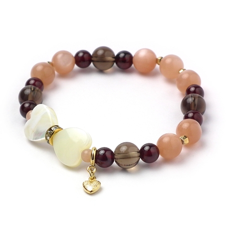 スモーキークォーツ×ガーネット×オレンジムーンストーン 天然石 ブレスレット