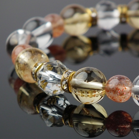 シトリン×マイカサンストーン×水晶 天然石 ブレスレット