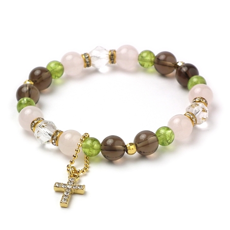 ローズクォーツ×ペリドット×スモーキークォーツ 天然石 ブレスレット