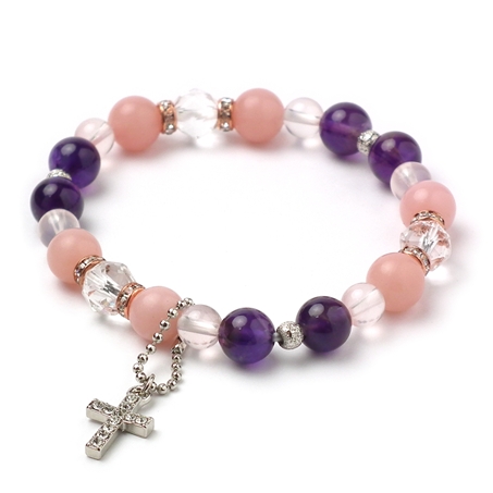 ピンクタルク×ローズクォーツ×アメジスト 天然石 ブレスレット
