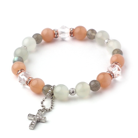 オレンジムーンストーン×ラブラドライト×シルバームーンストーン 天然石 ブレスレット