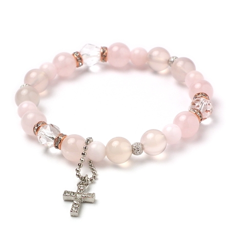 ローズクォーツ×ピンクカルサイト×ピンクカルセドニー 天然石 ブレスレット